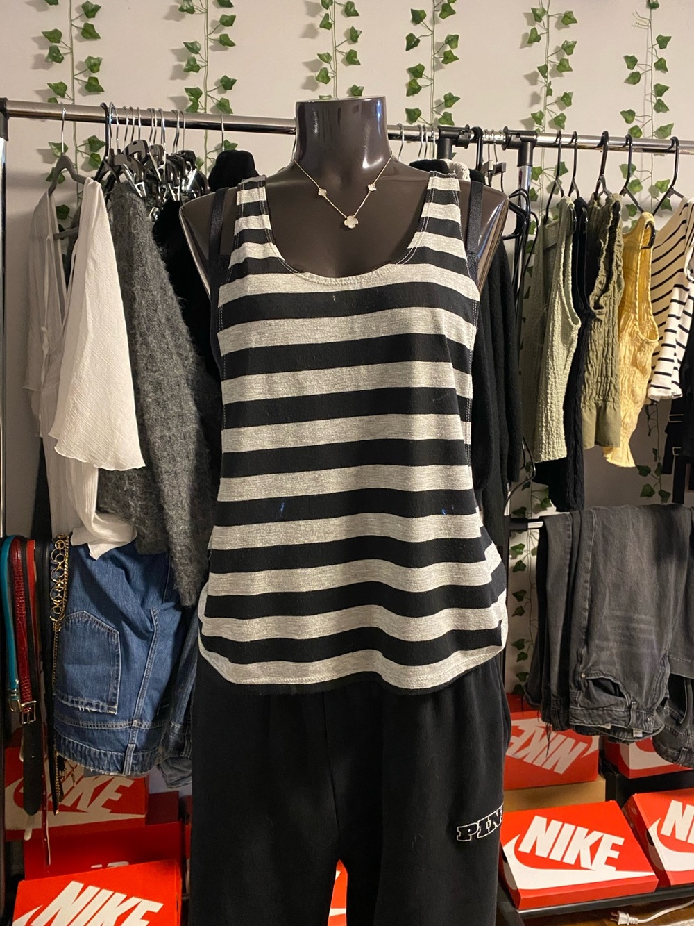 Exist Black & Grey Striped Tank